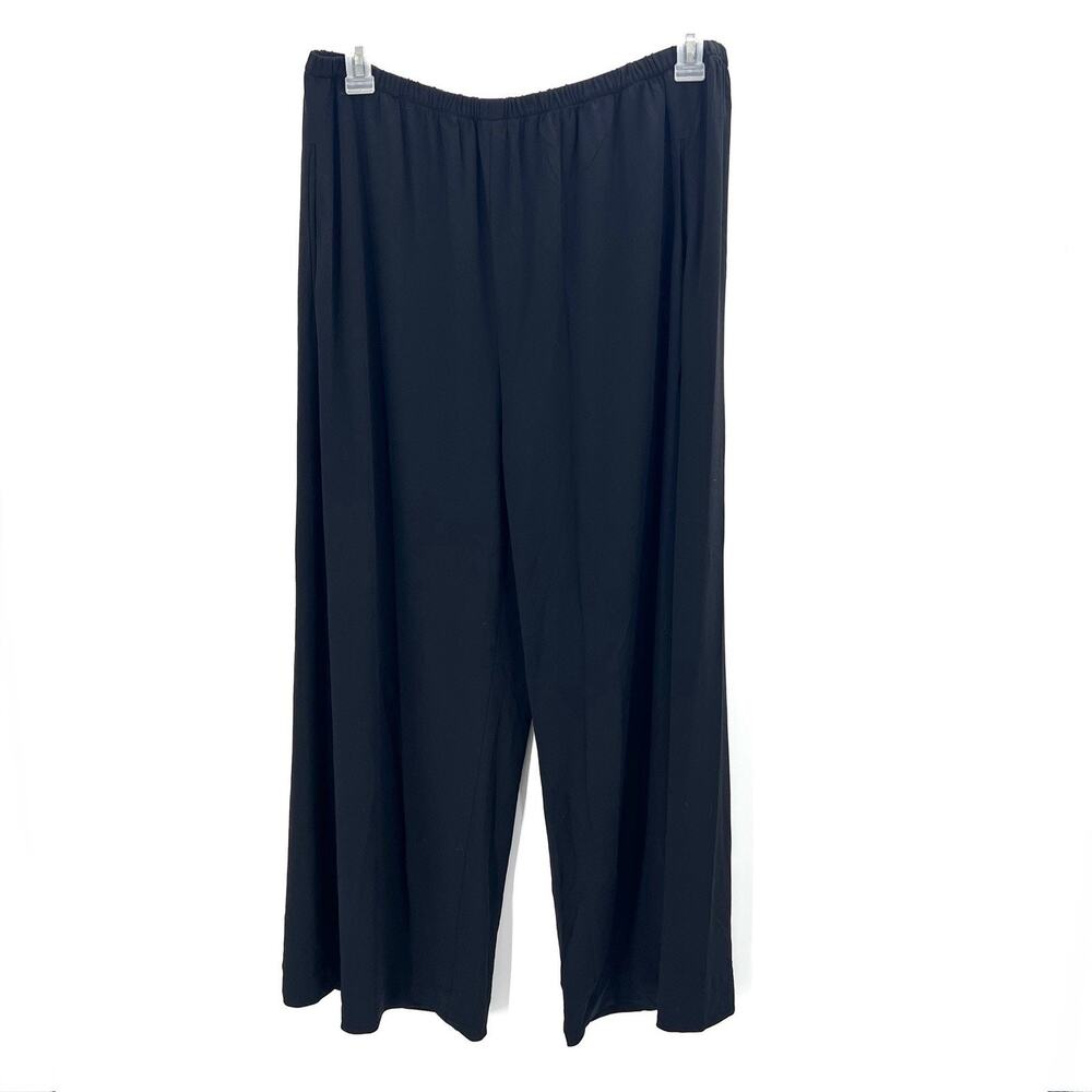 SHAMASK Black Slinky Rayon Pull On Wide Leg Dress Pants Pockets Womens Size 3